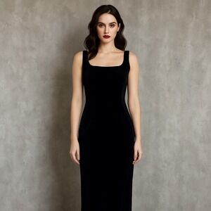 Vintage 90s Episode Black Velvet Evening Gown‎ Square Neck Maxi Cocktail Dress